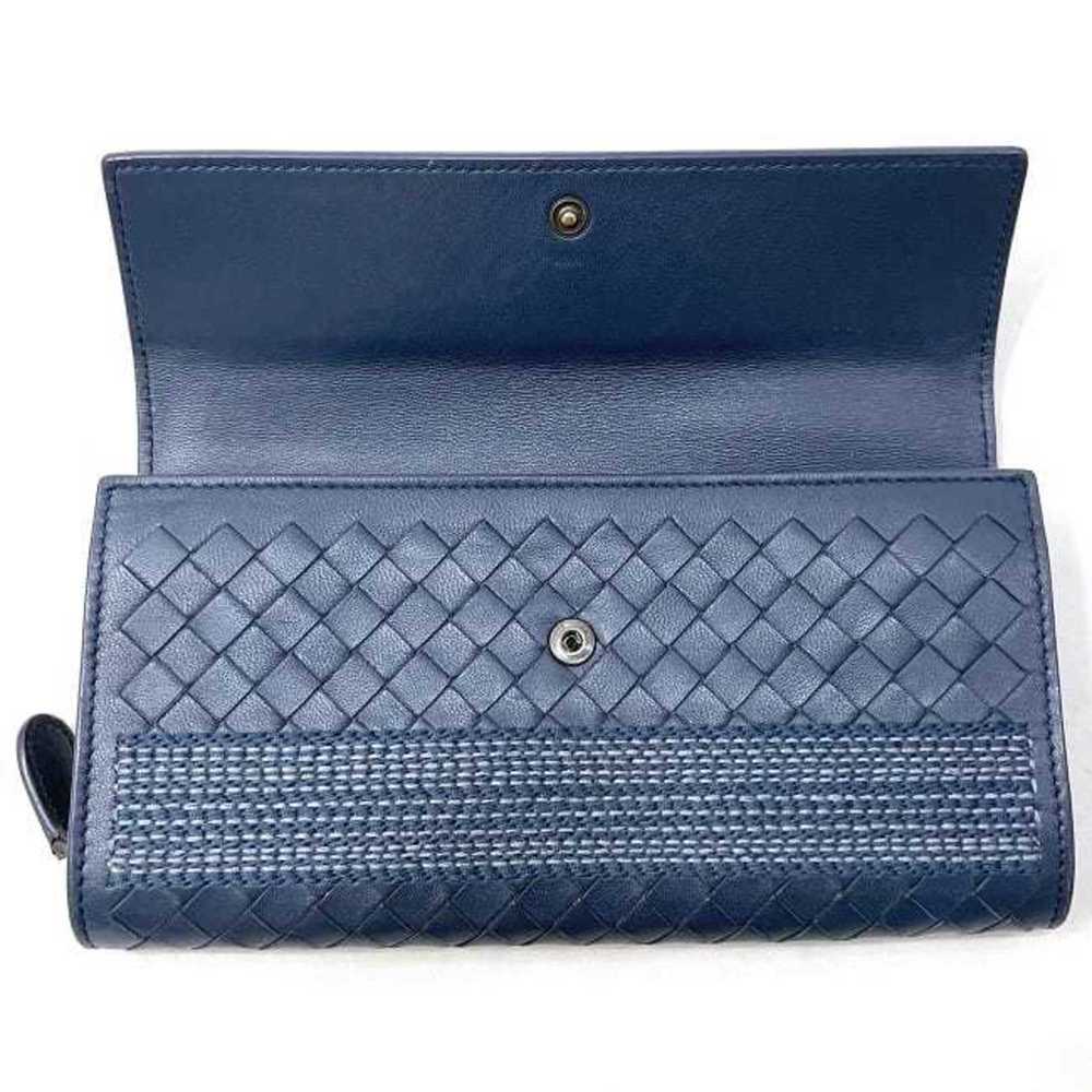 BOTTEGA VENETA Bifold Long Wallet Gray Blue Intrecciato Leather Flap Women's - Picture 4 of 10